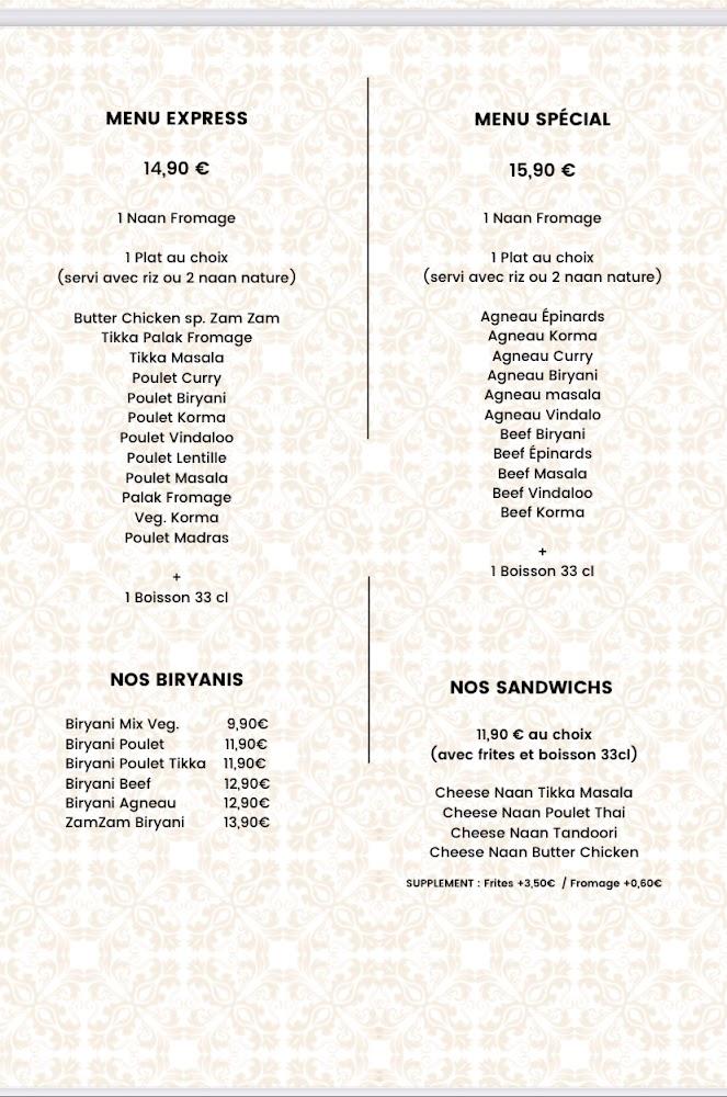 Zam Zam restaurant indian(certifiee achahada) - Menu Image 2